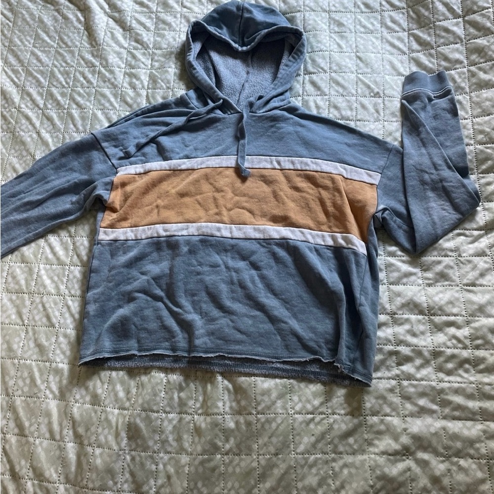 Blue and pale yellow cropped hoodie